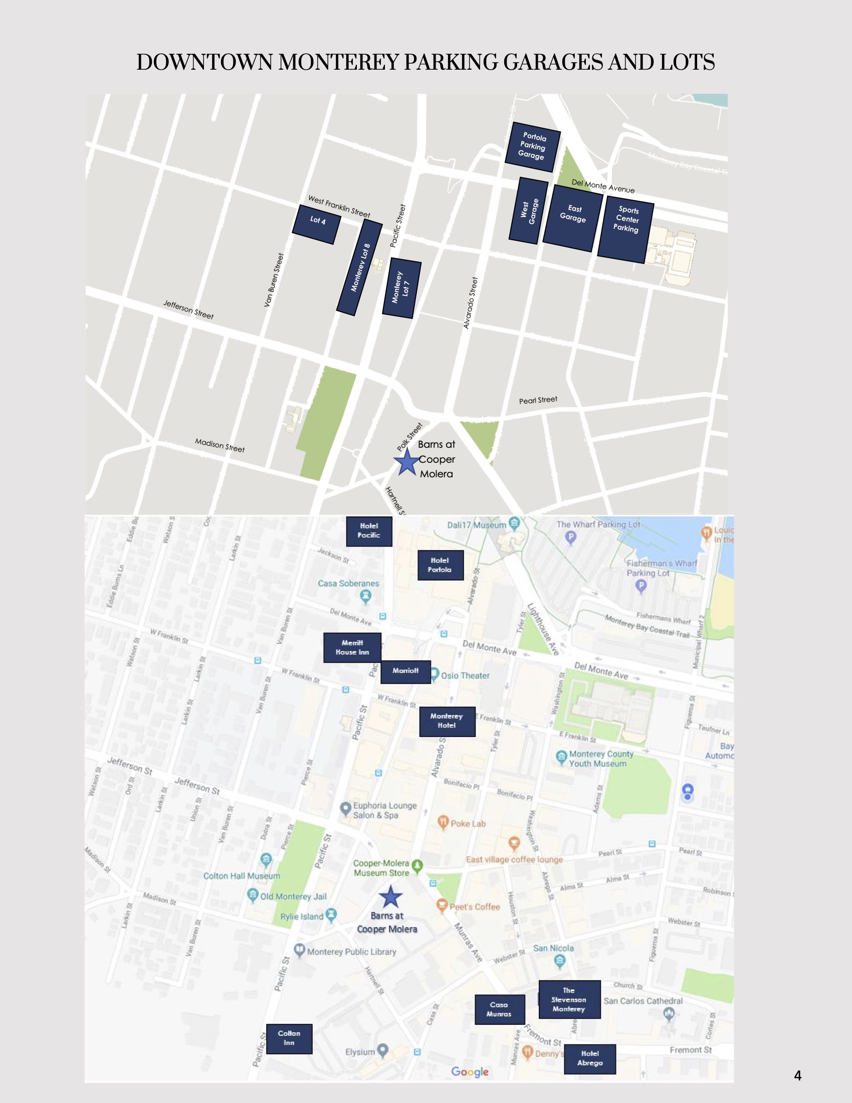 Parking map showing public lots and garages